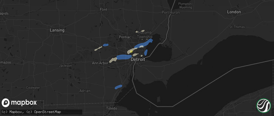 Hail map in Detroit, MI on May 19, 2026