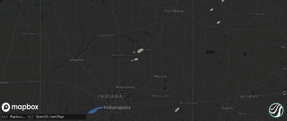 Hail map in Fairmount, IN on May 19, 2026