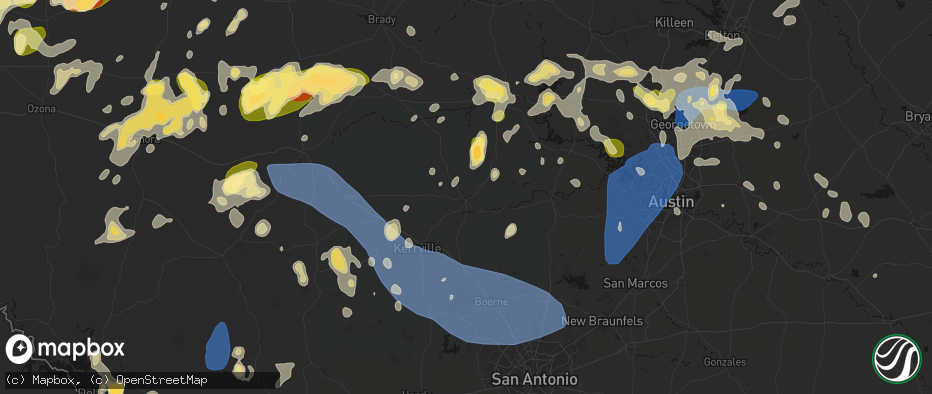 Hail map in Fredericksburg, TX on May 19, 2026