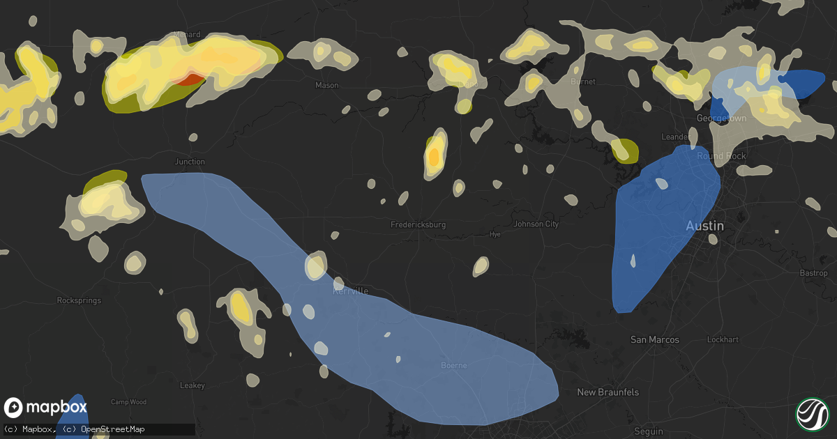 Hail map in Fredericksburg, TX on May 19, 2026