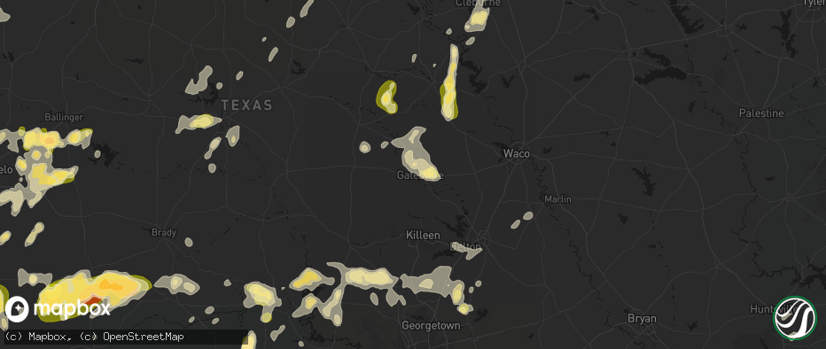 Hail map in Gatesville, TX on May 19, 2026