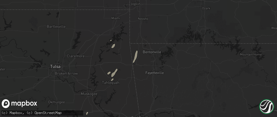 Hail map in Gentry, AR on May 19, 2026