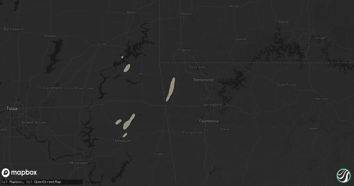 Hail map in Gentry, AR on May 19, 2026