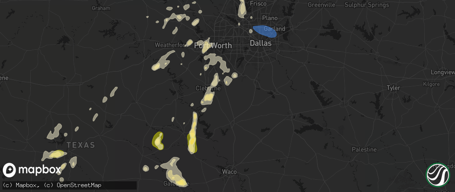 Hail map in Grandview, TX on May 19, 2026