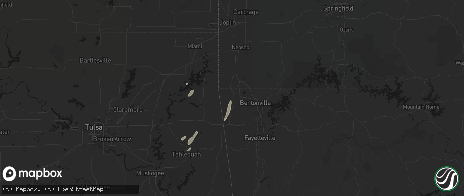 Hail map in Gravette, AR on May 19, 2026