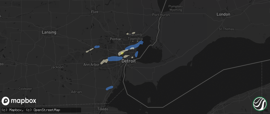 Hail map in Grosse Pointe, MI on May 19, 2026
