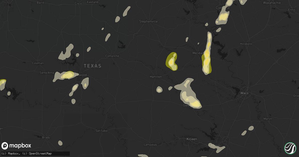 Hail map in Hamilton, TX on May 19, 2026