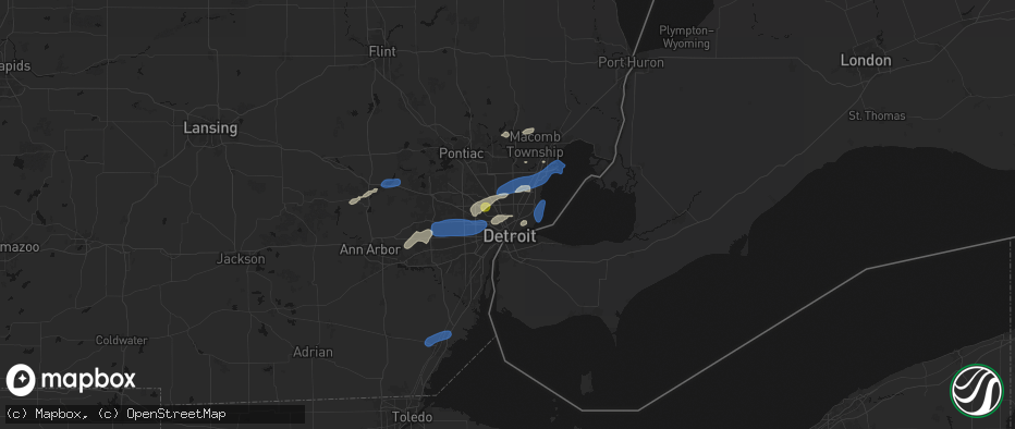 Hail map in Hamtramck, MI on May 19, 2026