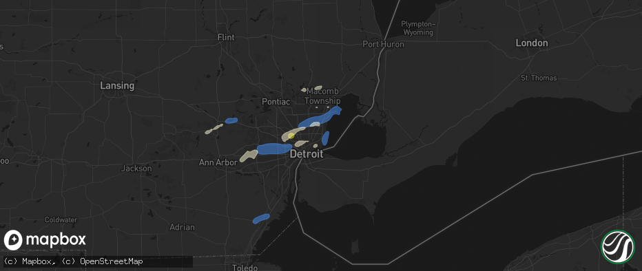 Hail map in Harper Woods, MI on May 19, 2026