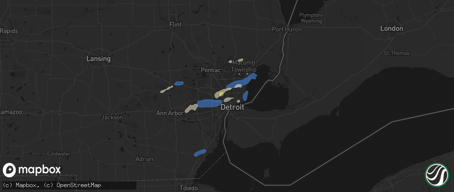 Hail map in Highland Park, MI on May 19, 2026