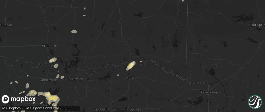 Hail map in Hugo, OK on May 19, 2026