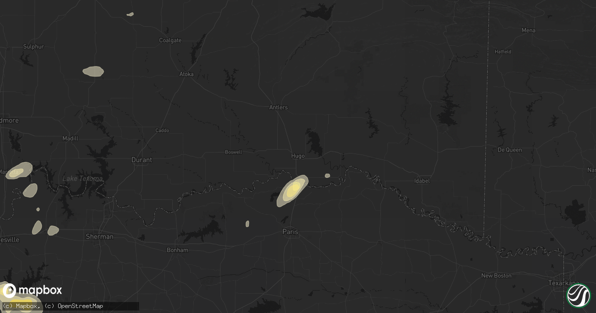 Hail map in Hugo, OK on May 19, 2026