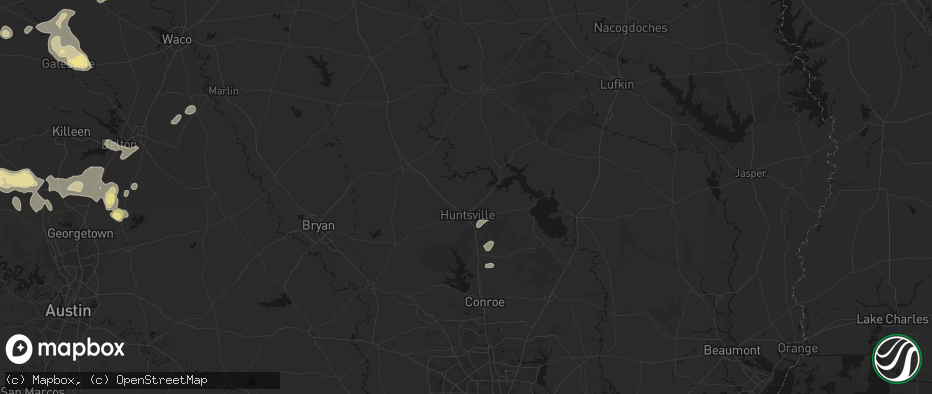 Hail map in Huntsville, TX on May 19, 2026