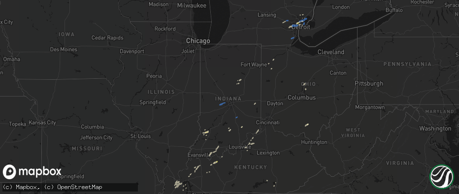 Hail map in Indiana on May 19, 2026