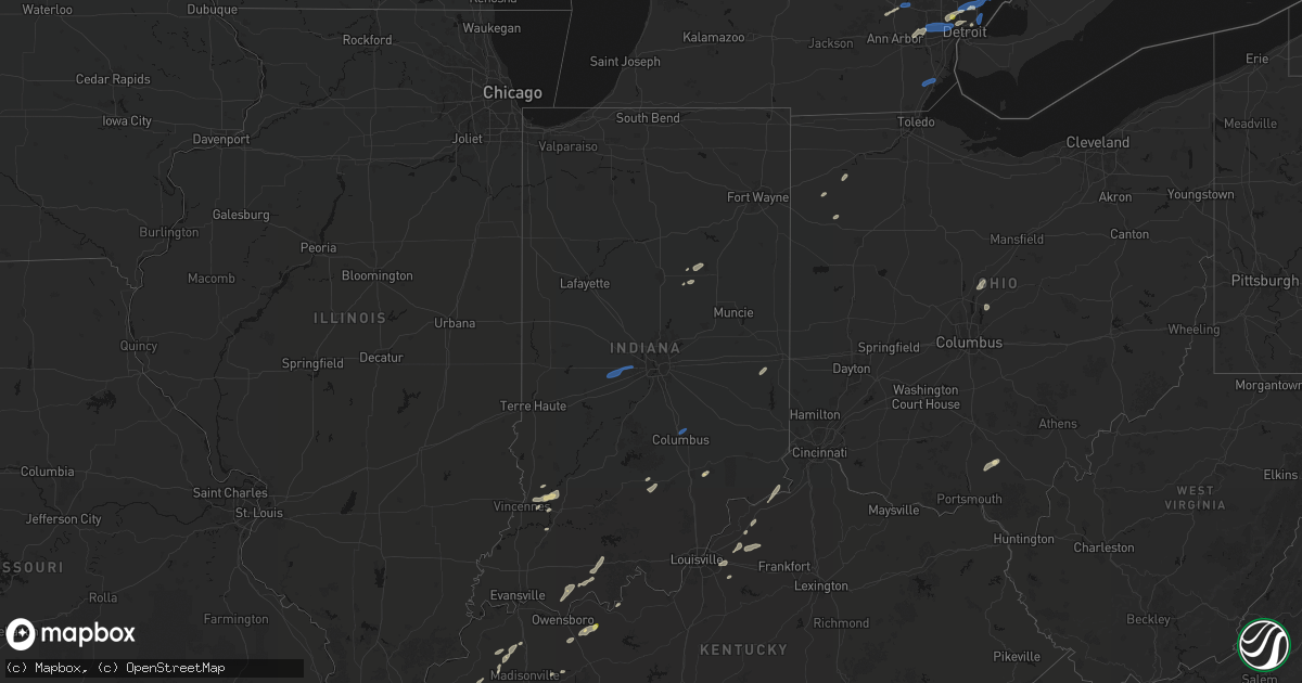 Hail map in Indiana on May 19, 2026