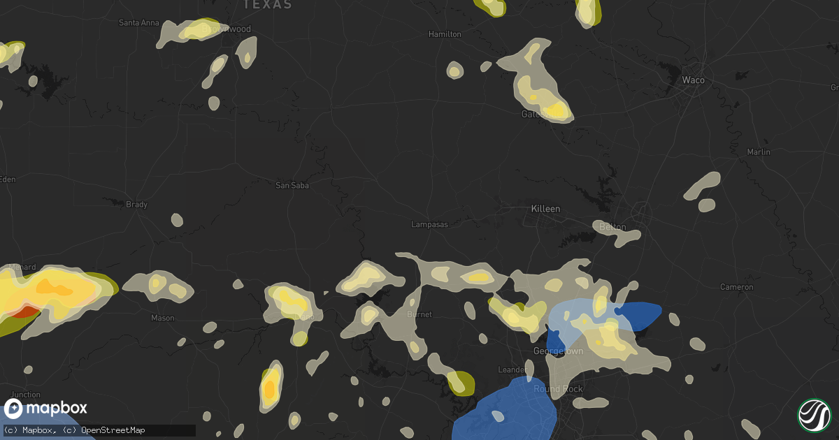 Hail map in Lampasas, TX on May 19, 2026