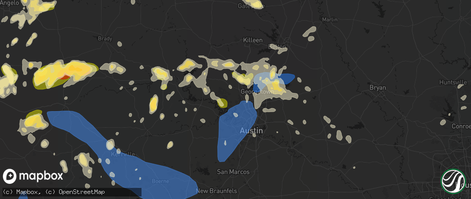 Hail map in Leander, TX on May 19, 2026