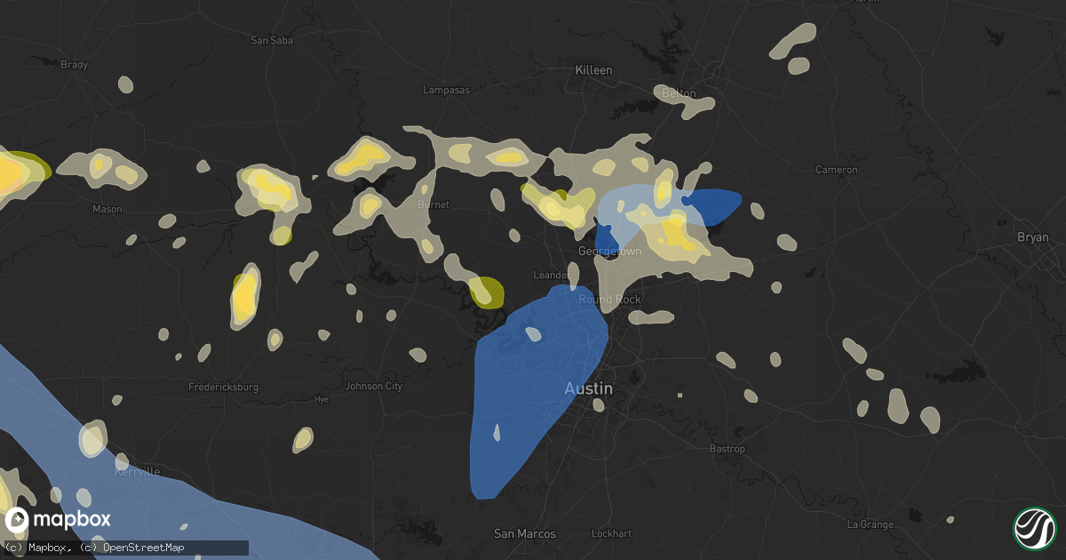 Hail map in Leander, TX on May 19, 2026