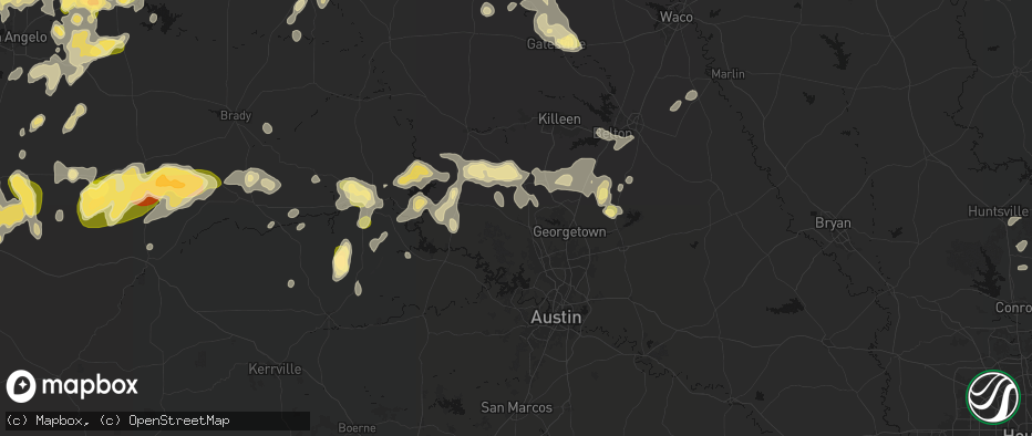 Hail map in Liberty Hill, TX on May 19, 2026