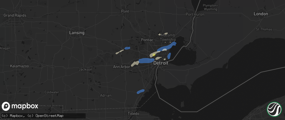 Hail map in Livonia, MI on May 19, 2026