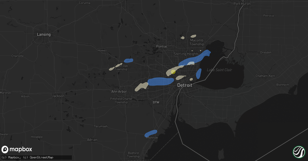 Hail map in Livonia, MI on May 19, 2026