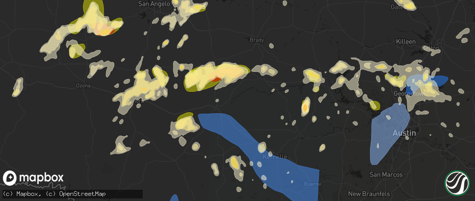 Hail map in London, TX on May 19, 2026