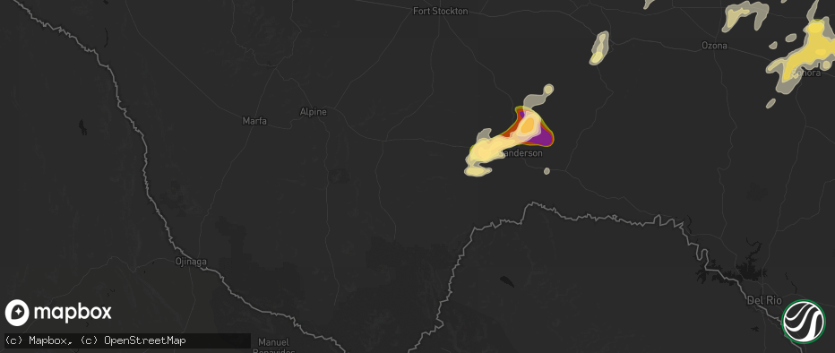 Hail map in Marathon, TX on May 19, 2026