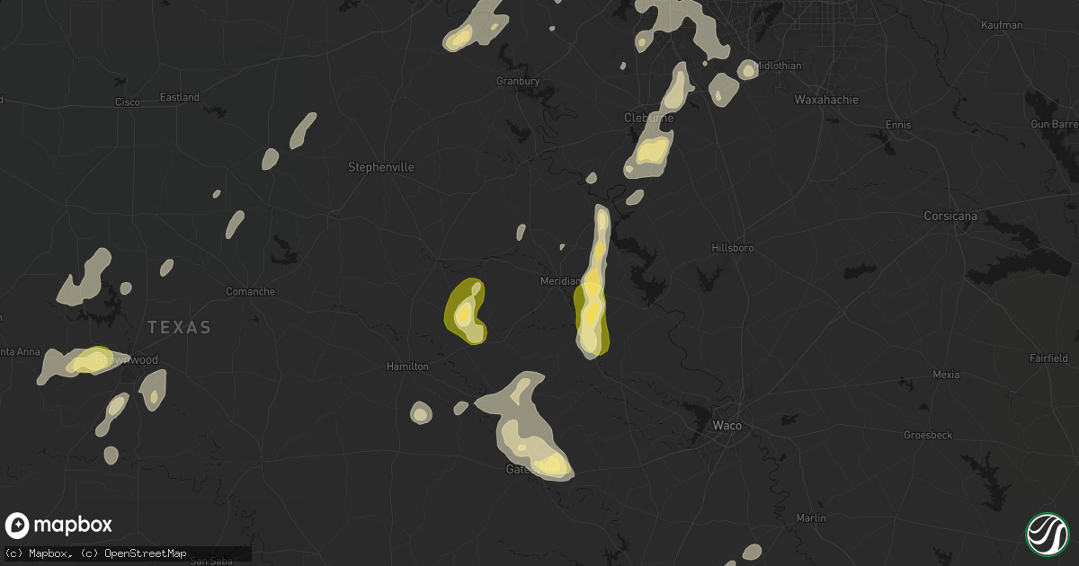 Hail map in Meridian, TX on May 19, 2026