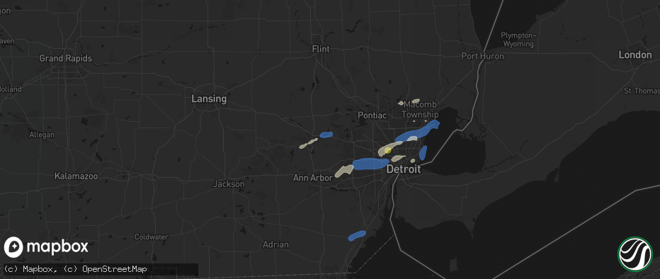 Hail map in New Hudson, MI on May 19, 2026