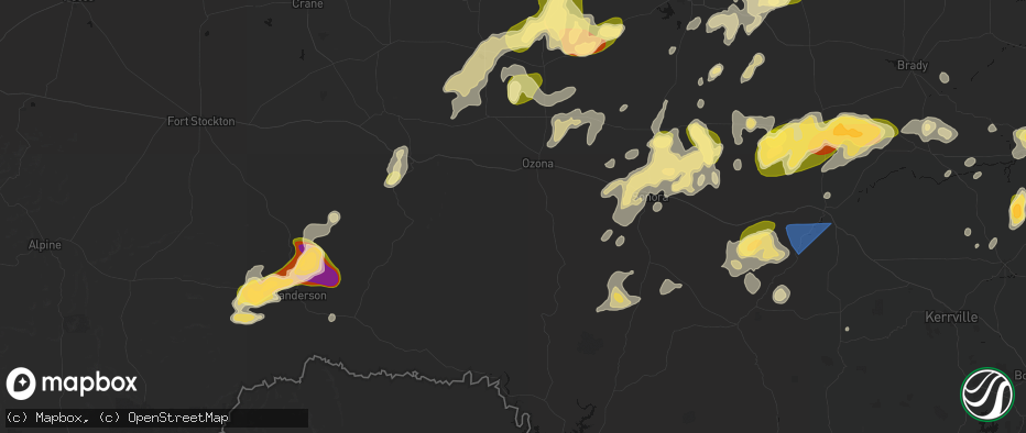Hail map in Ozona, TX on May 19, 2026