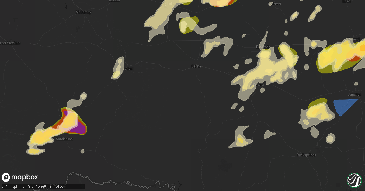 Hail map in Ozona, TX on May 19, 2026