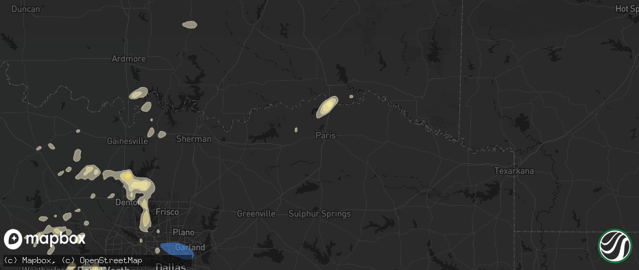Hail map in Paris, TX on May 19, 2026