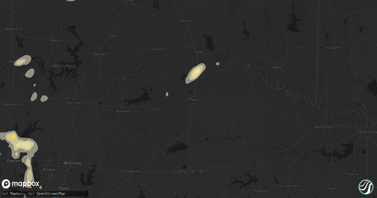 Hail map in Paris, TX on May 19, 2026