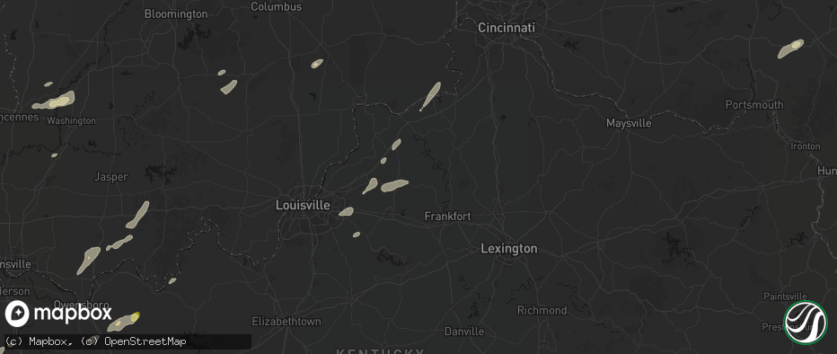 Hail map in Pleasureville, KY on May 19, 2026