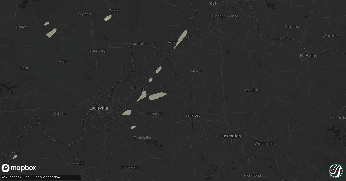 Hail map in Pleasureville, KY on May 19, 2026