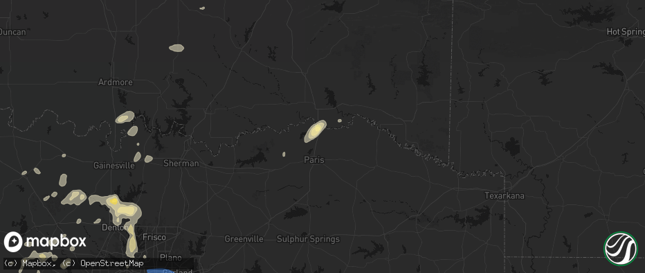 Hail map in Powderly, TX on May 19, 2026