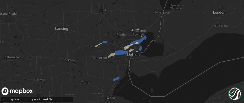Hail map in Redford, MI on May 19, 2026