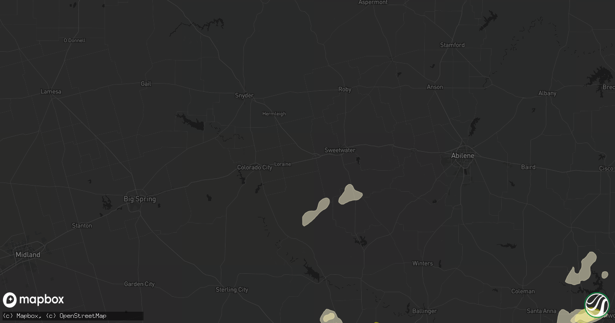 Hail map in Roscoe, TX on May 19, 2026