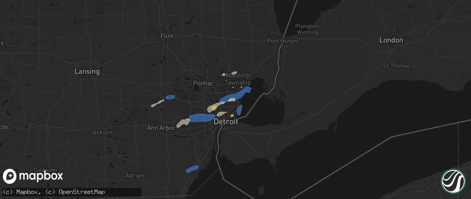 Hail map in Roseville, MI on May 19, 2026