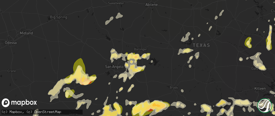 Hail map in Rowena, TX on May 19, 2026