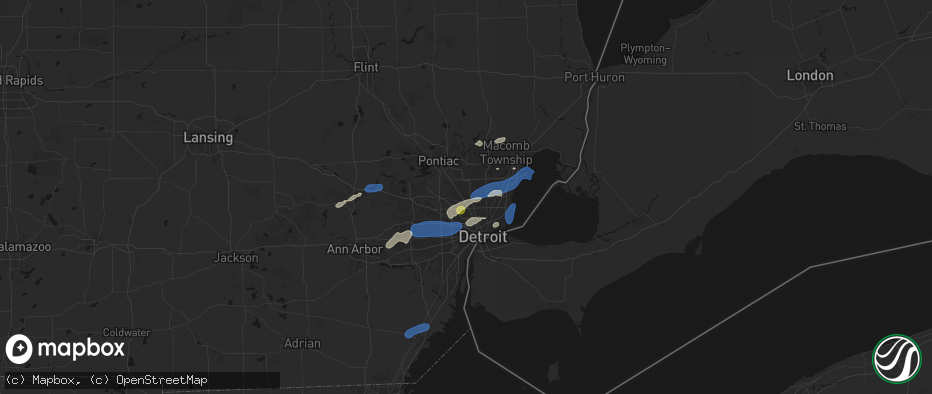 Hail map in Royal Oak, MI on May 19, 2026