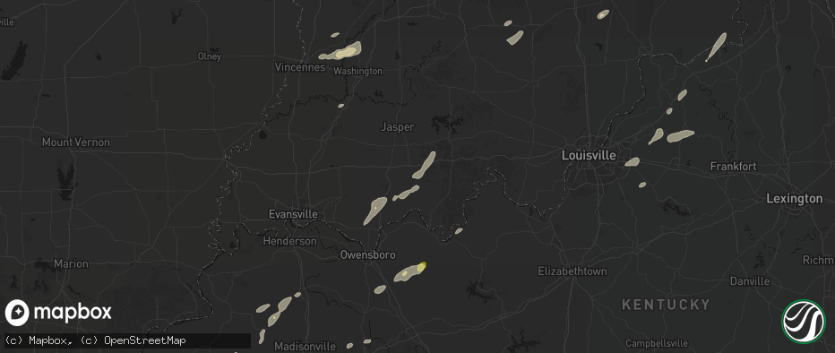 Hail map in Saint Meinrad, IN on May 19, 2026
