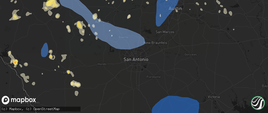Hail map in San Antonio, TX on May 19, 2026