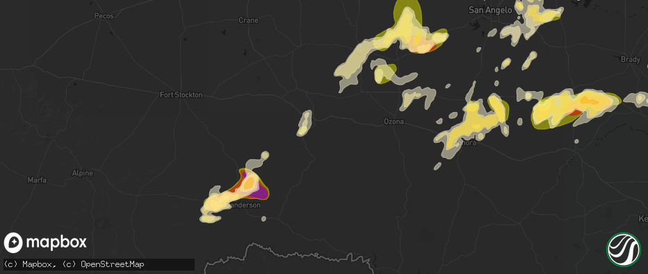 Hail map in Sheffield, TX on May 19, 2026