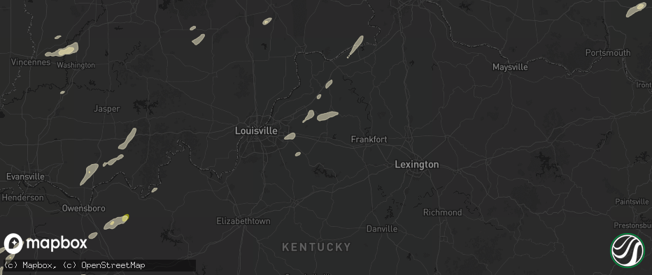 Hail map in Shelbyville, KY on May 19, 2026