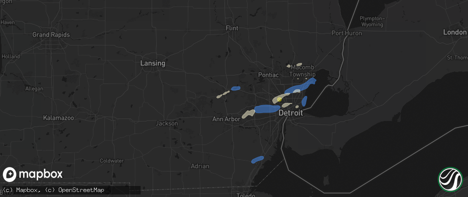 Hail map in South Lyon, MI on May 19, 2026