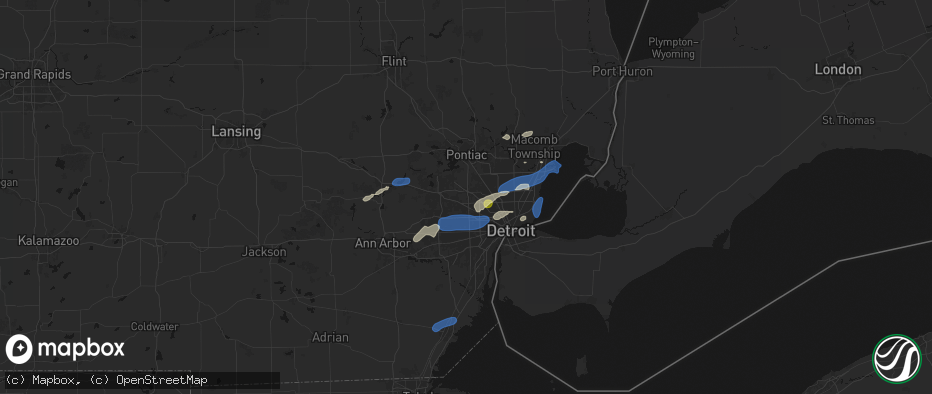 Hail map in Southfield, MI on May 19, 2026