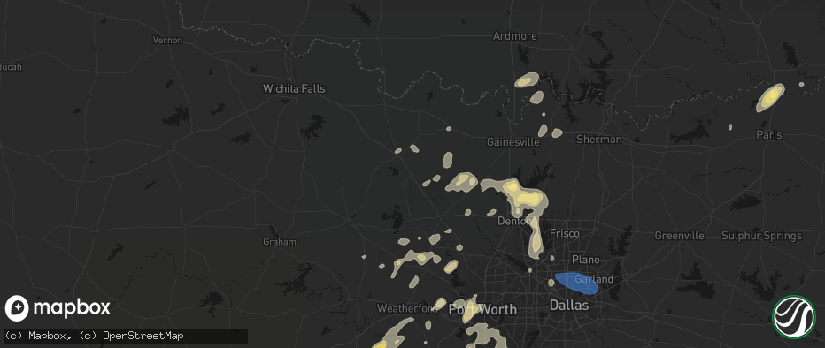 Hail map in Sunset, TX on May 19, 2026