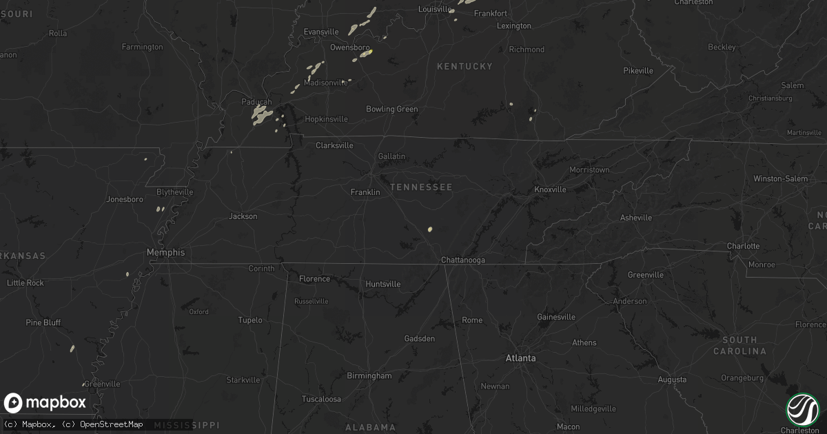 Hail map in Tennessee on May 19, 2026