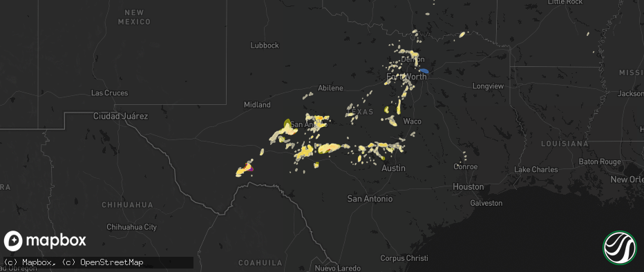 Hail map in Texas on May 19, 2026